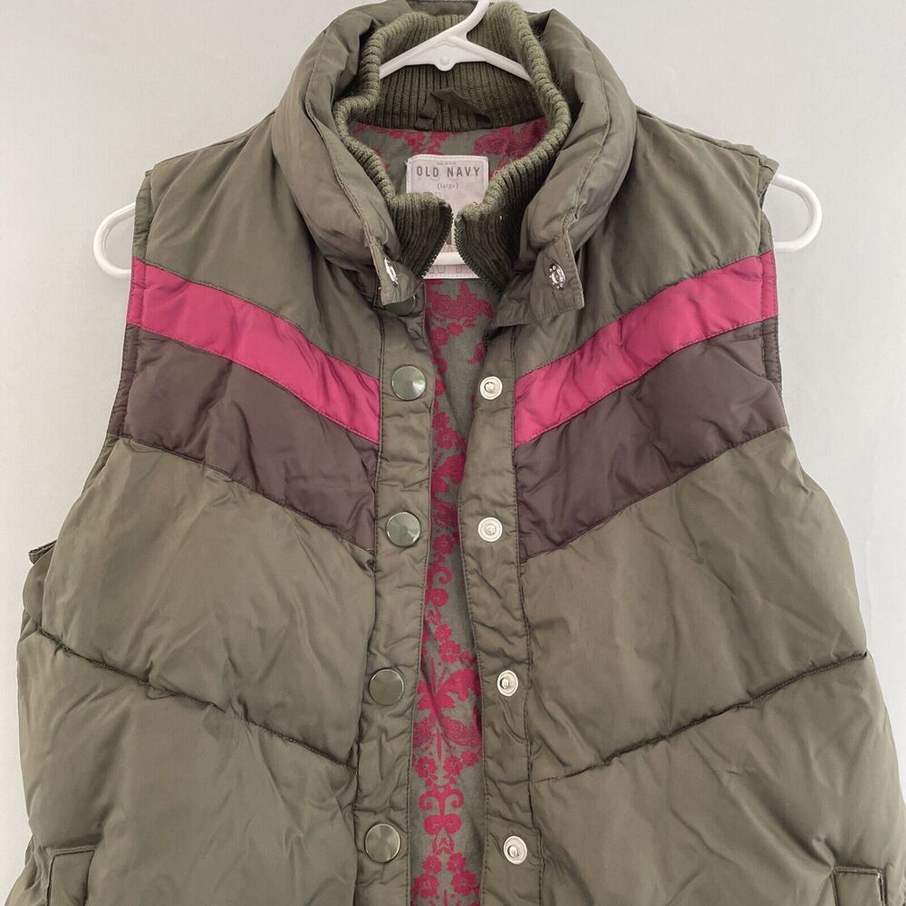 OLD NAVY Retro Gorpcore Y2K Puffer ‎ Vest Army Green Brown Pink Outdoor Large - Picture 3 of 12